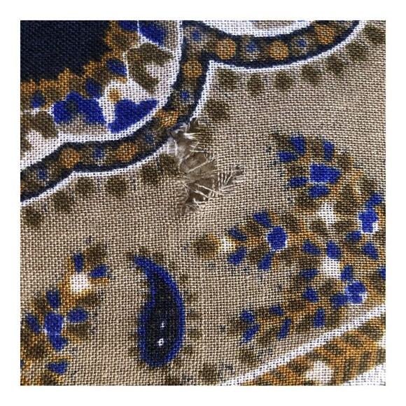 Vintage 1950’s - 1960’s Navy Taupe Ivory Paisley Floral Print Scarf Preowned - Picture 13 of 15